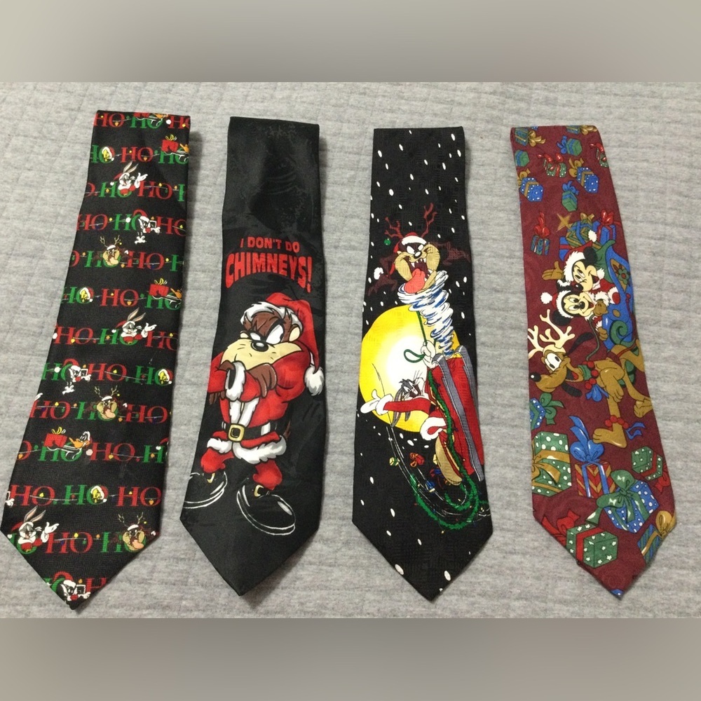 Lot of 4 Cartoon Christmas Ties Disney and Looney Tunes